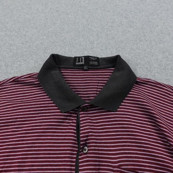 Dunhill‎ Links Polo Shirt Mens S Burgundy Striped Short Sleeve Cotton Made Italy - Picture 1 of 5